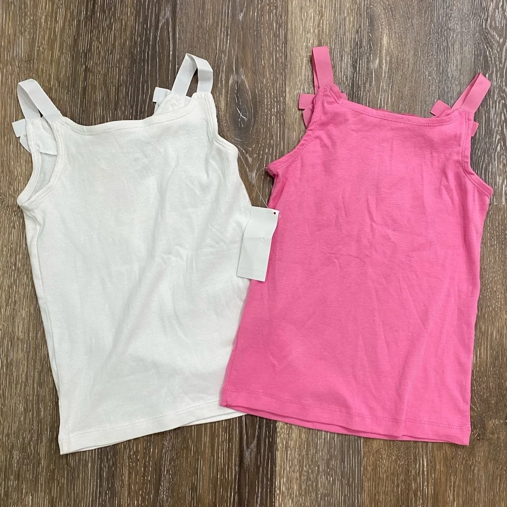 NWT Gymboree Pink and White Tank Tops Bow Straps Girls Size 8